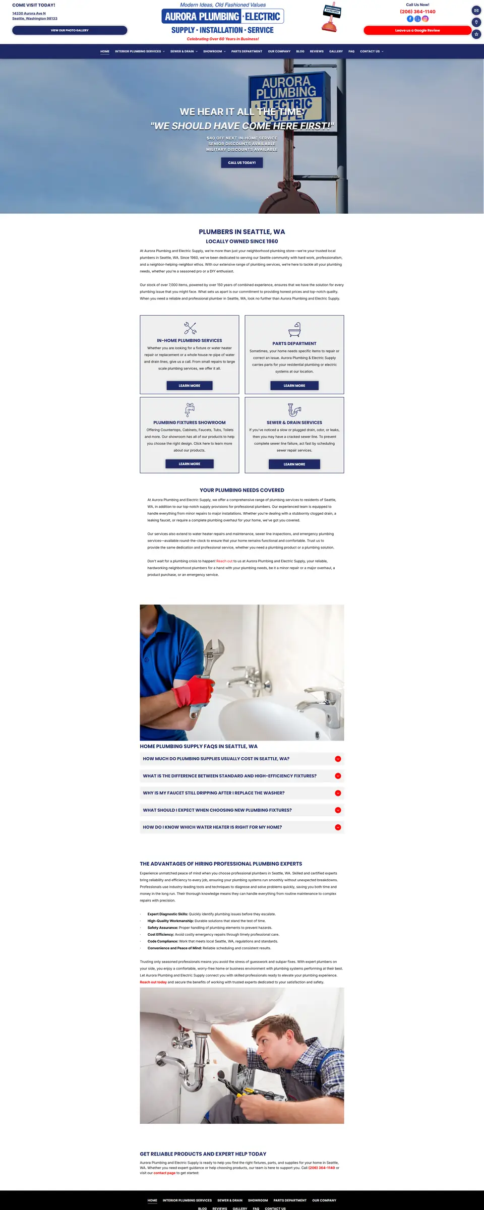 Aurora Plumbing & Electric Supply website, homepage
