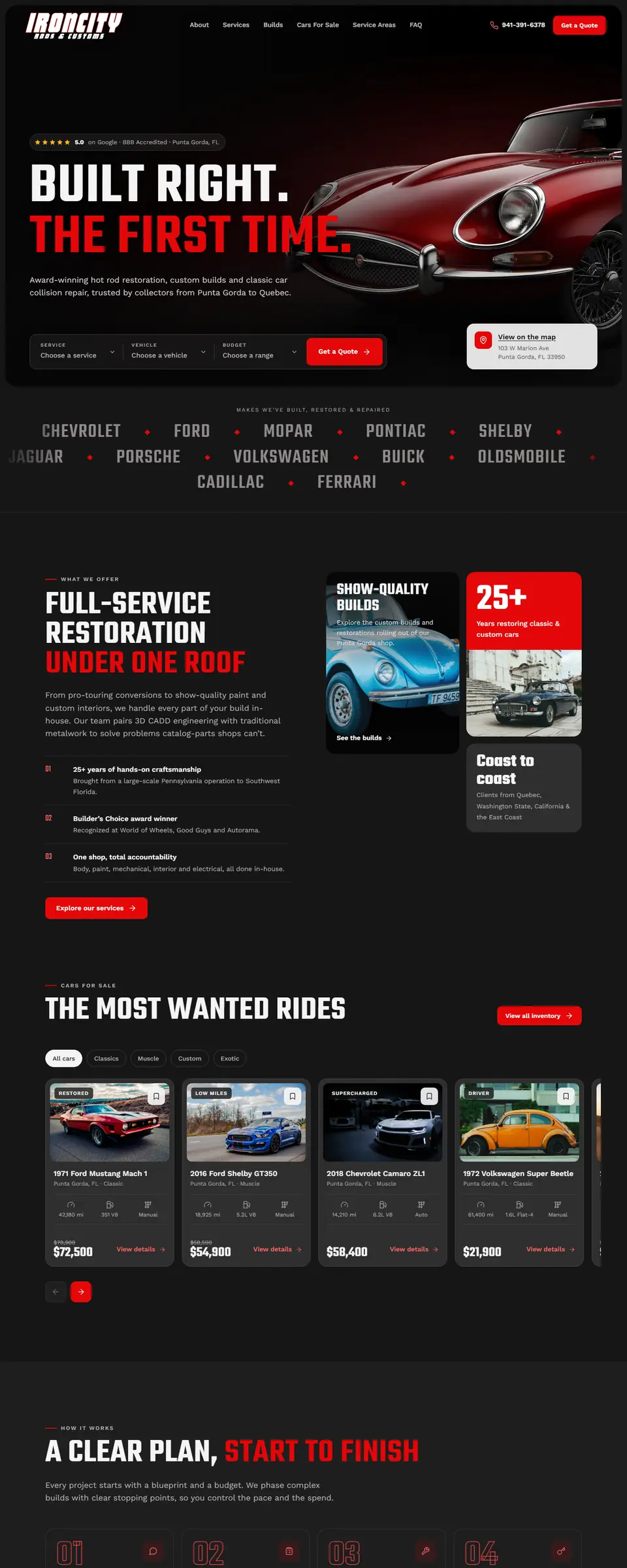 IronCity Rods & Customs website, homepage