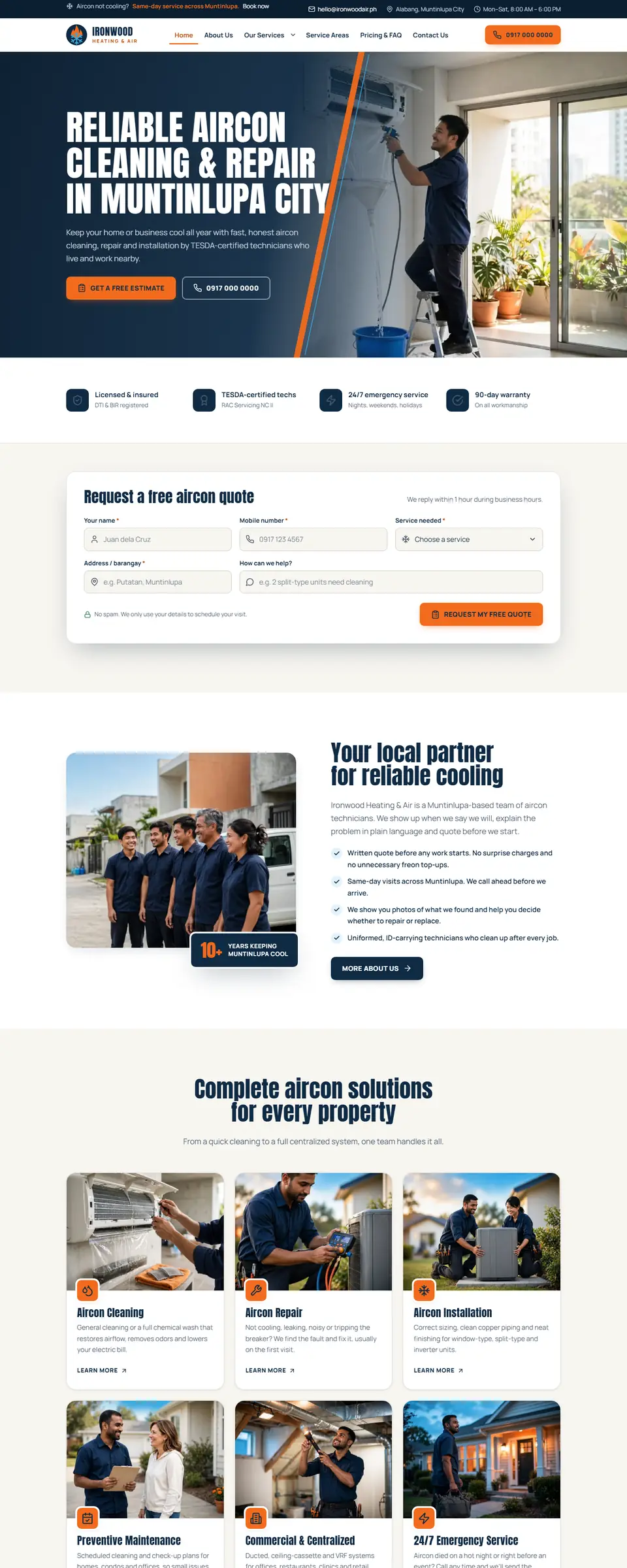 Ironwood Heating & Air website, homepage