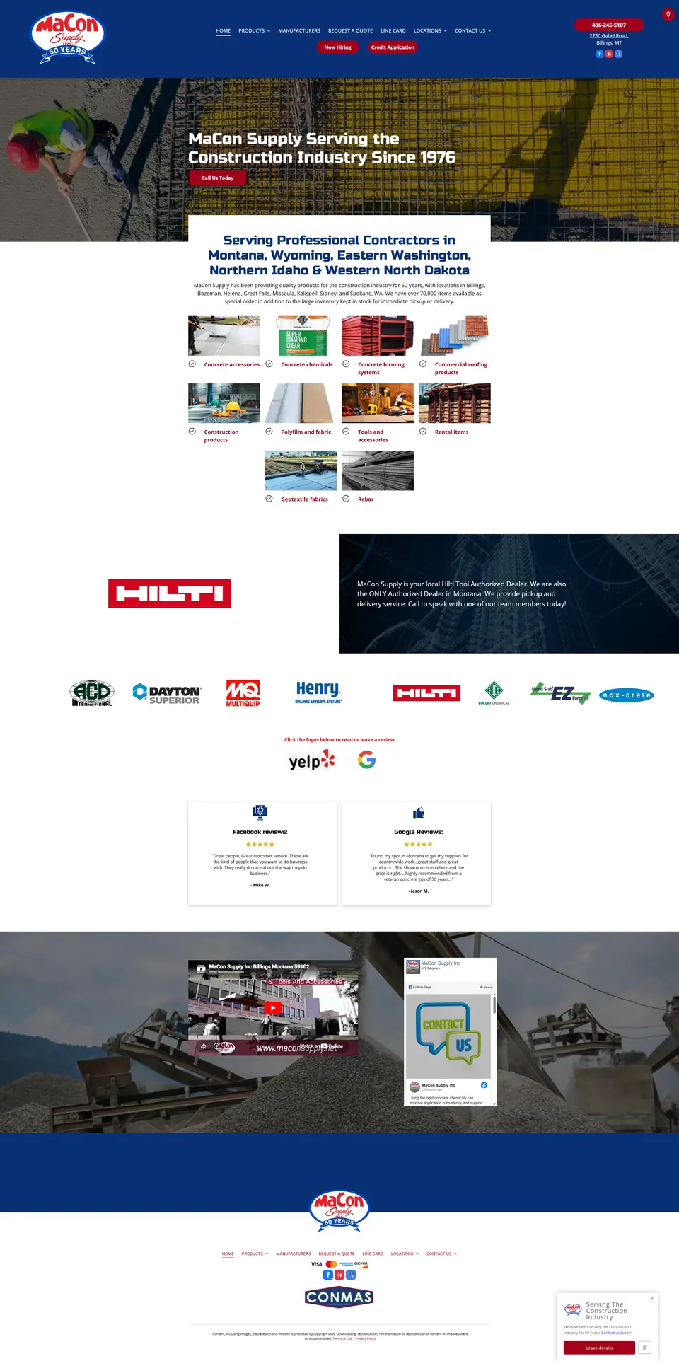 MaCon Supply website, homepage
