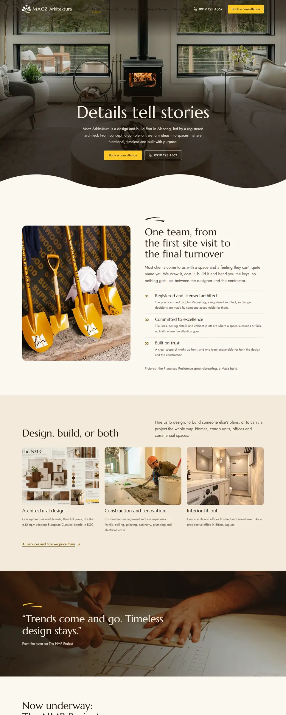 Macz Arkitektura website, homepage