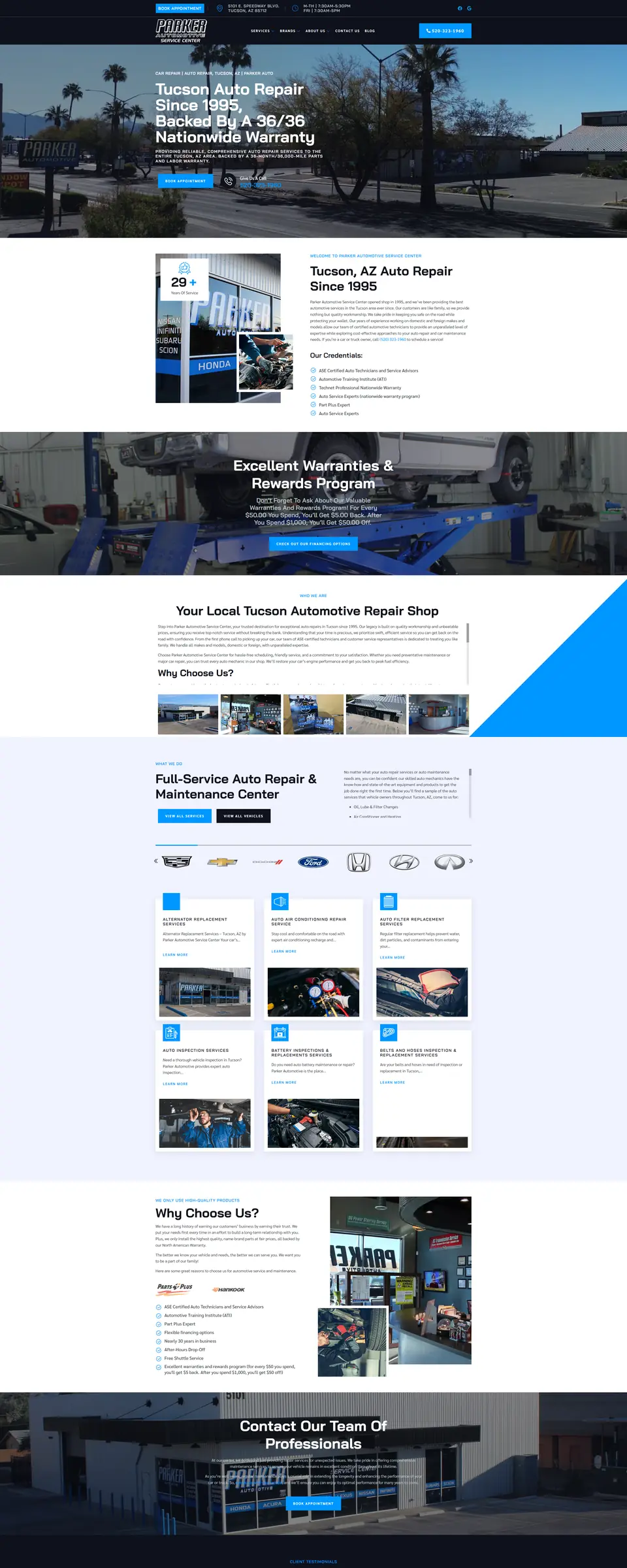 Parker Automotive Service Center website, homepage
