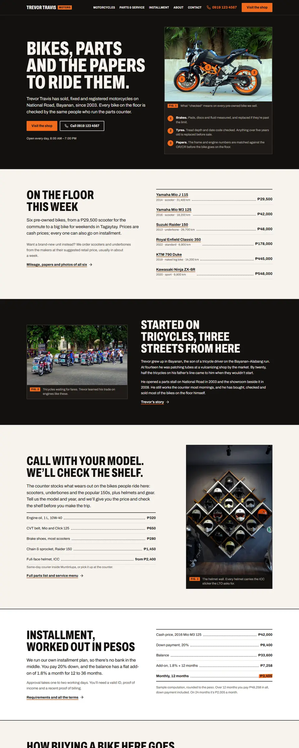 Trevor Travis Motors website, homepage